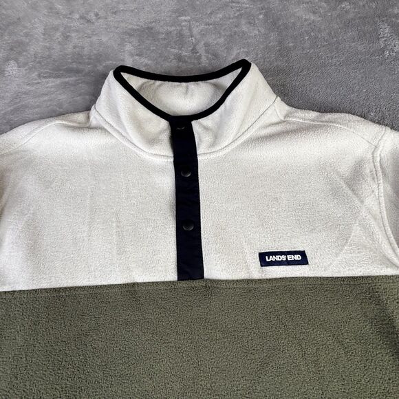 Lands' End Pullover Mens 2XL Green White Fleece Quarter Snap Neck Colorblock - Picture 3 of 12